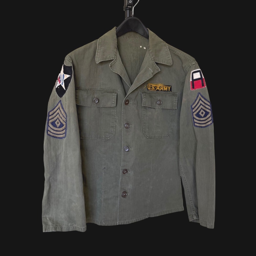40's US Army HBT‎ M43 Utility Shirt Jacket Olive 2nd Infantry Division Patches